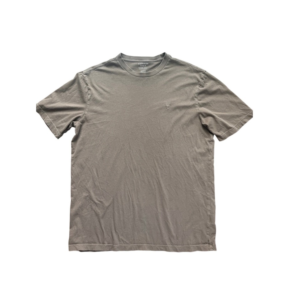 American Eagle Super Soft Crewneck T-Shirt Mens Medium Tall Taupe Brown Logo Tee